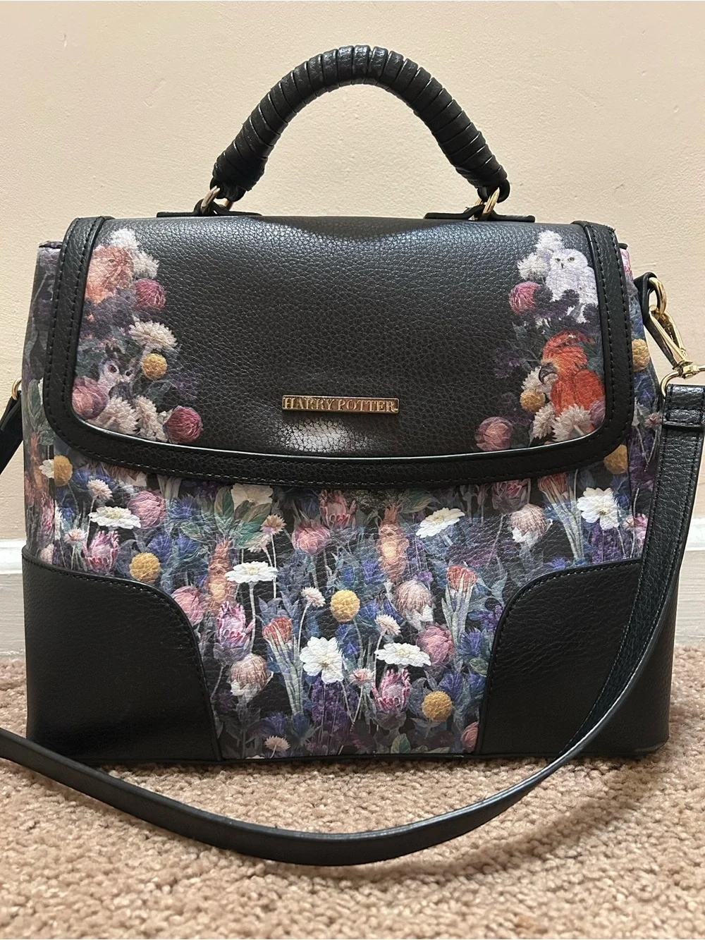 Harry Potter Black Floral Satchel Purse